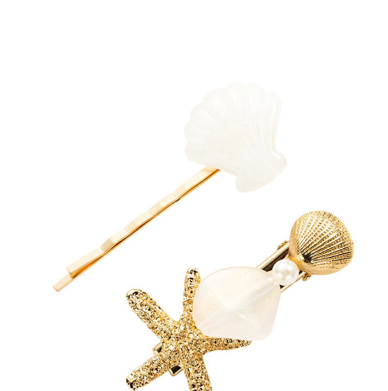 Fashion Creamy-white Alloy Resin Starfish Shell Hairpin Two-piece,Hairpins