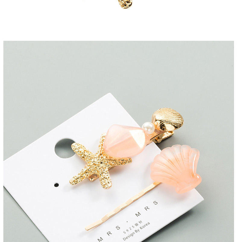 Fashion Pink Alloy Resin Starfish Shell Hairpin Two-piece,Hairpins