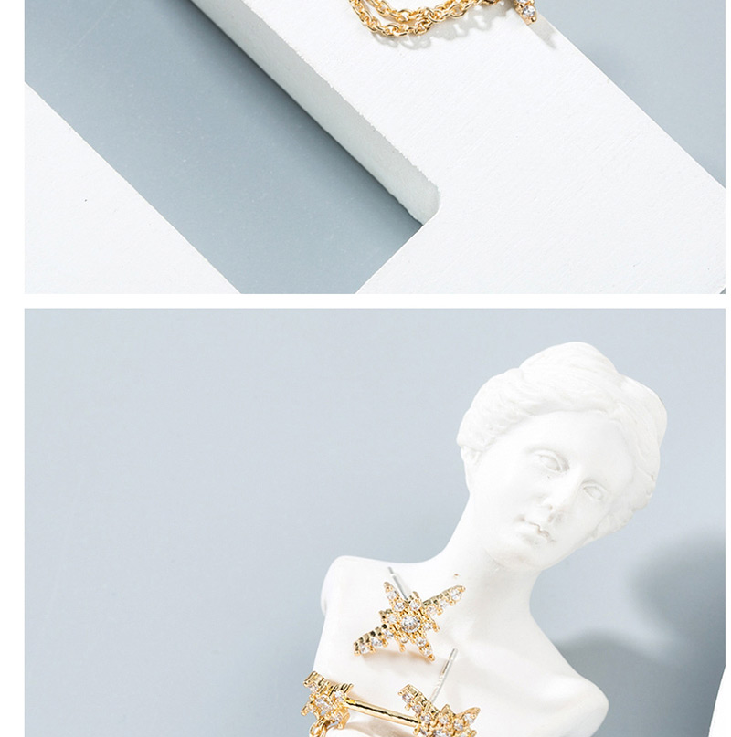 Fashion Gold Asymmetrical Eight-pointed Star Metal Chain  Silver Needle Earrings,Drop Earrings