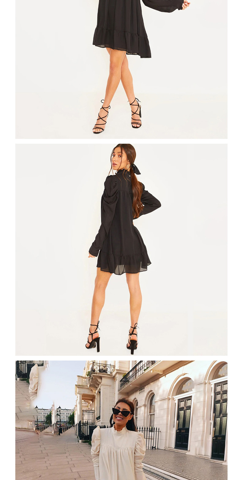 Fashion Black Stand Collar Pleated Dress,Mini & Short Dresses