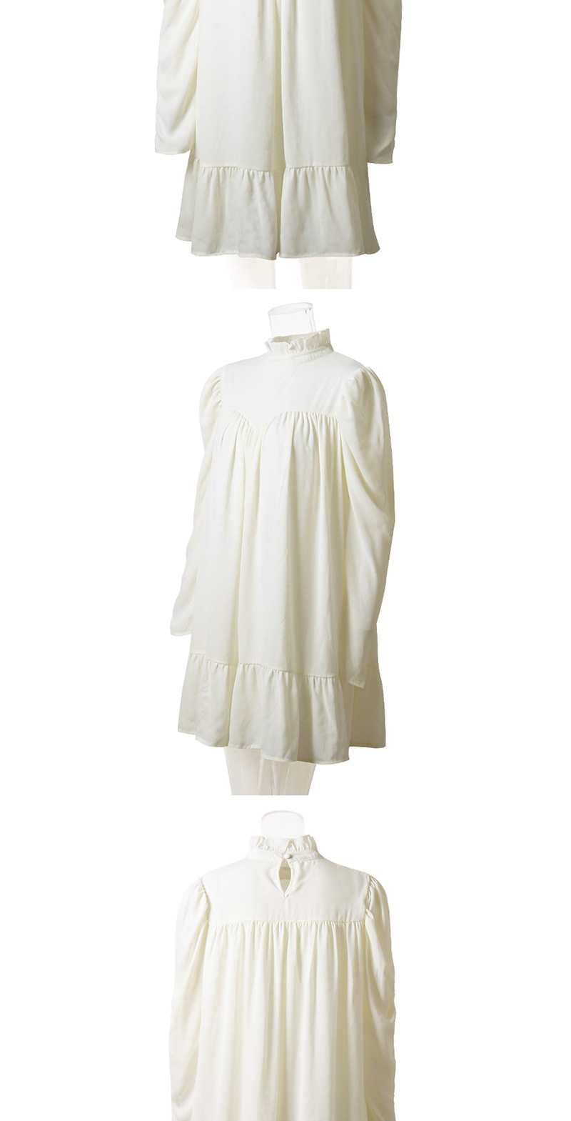 Fashion White Stand Collar Pleated Dress,Mini & Short Dresses
