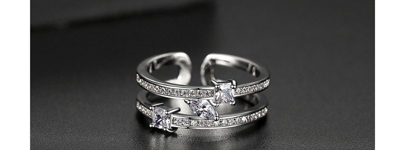 Fashion Platinum Copper Inlaid Zirconium Opening Ring,Rings