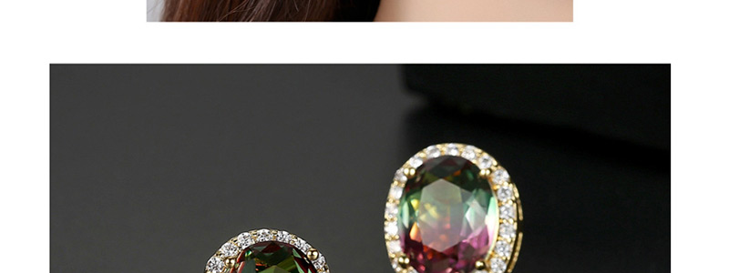 Fashion Color Oval Copper Inlay Zircon Earrings,Earrings