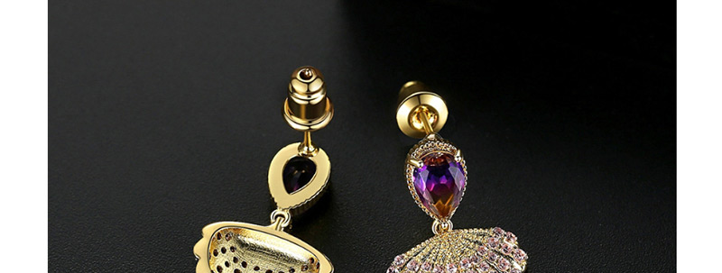 Fashion Purple Shell-shaped Copper-studded Zircon Earrings,Earrings