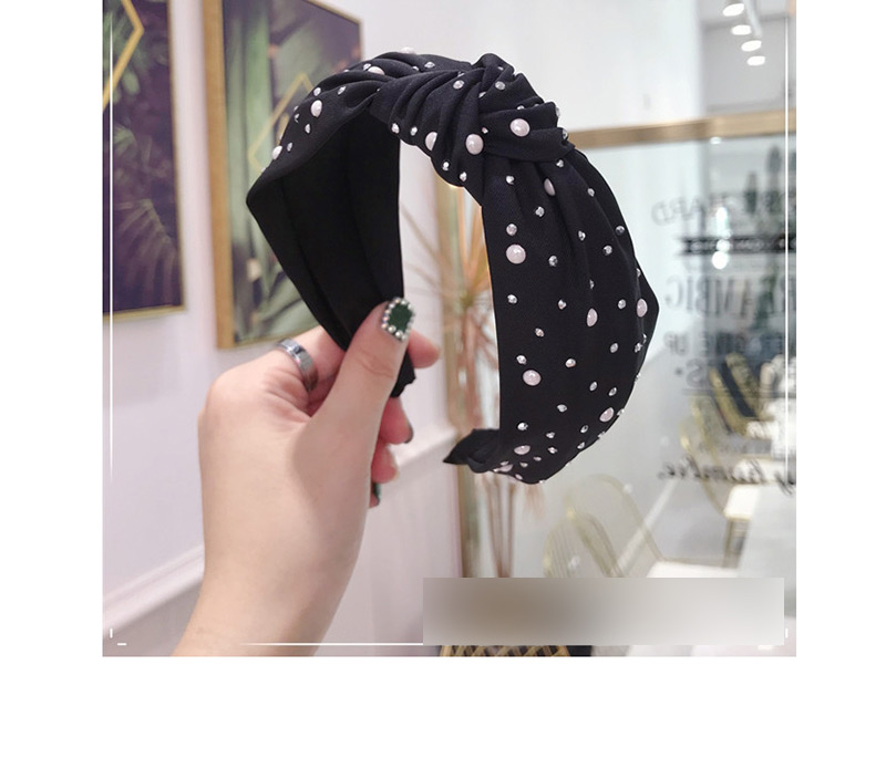 Fashion Blue Hot Drilling Pearl Knotted Wide-brimmed Headband,Head Band