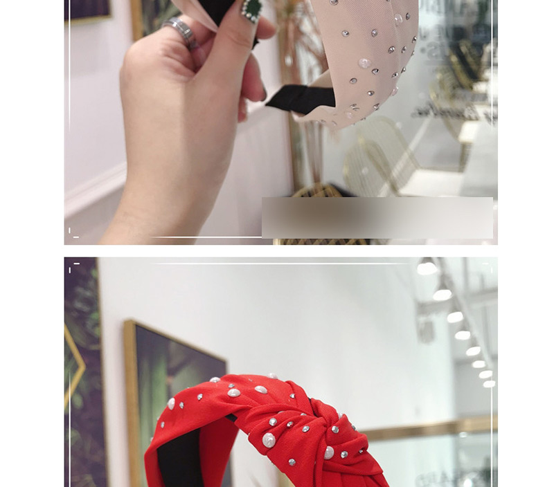 Fashion Red Hot Drilling Pearl Knotted Wide-brimmed Headband,Head Band