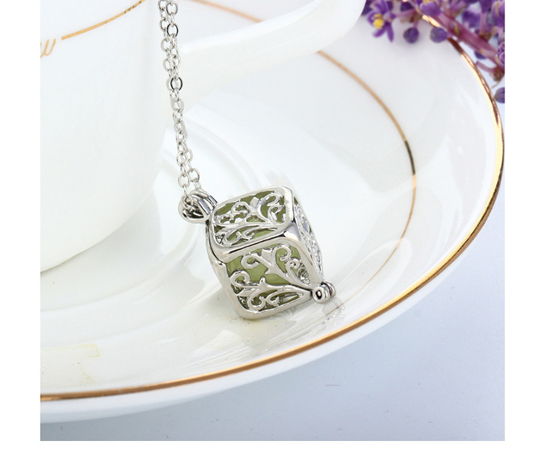 Fashion White K+ Purple Hollow Square Life Tree Luminous Pearl Phase Box Necklace,Pendants