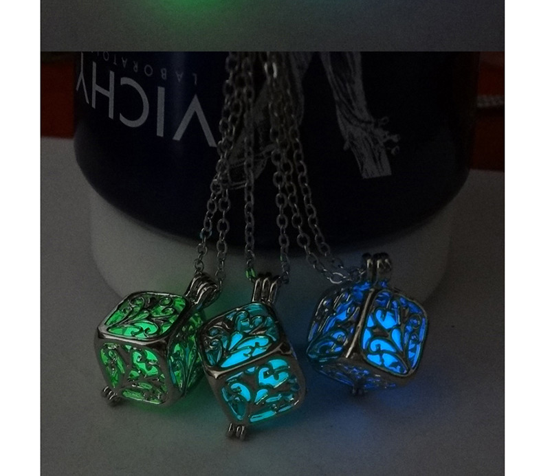 Fashion White K+ Light Blue Luminous Hollow Square Life Tree Luminous Pearl Phase Box Necklace,Pendants