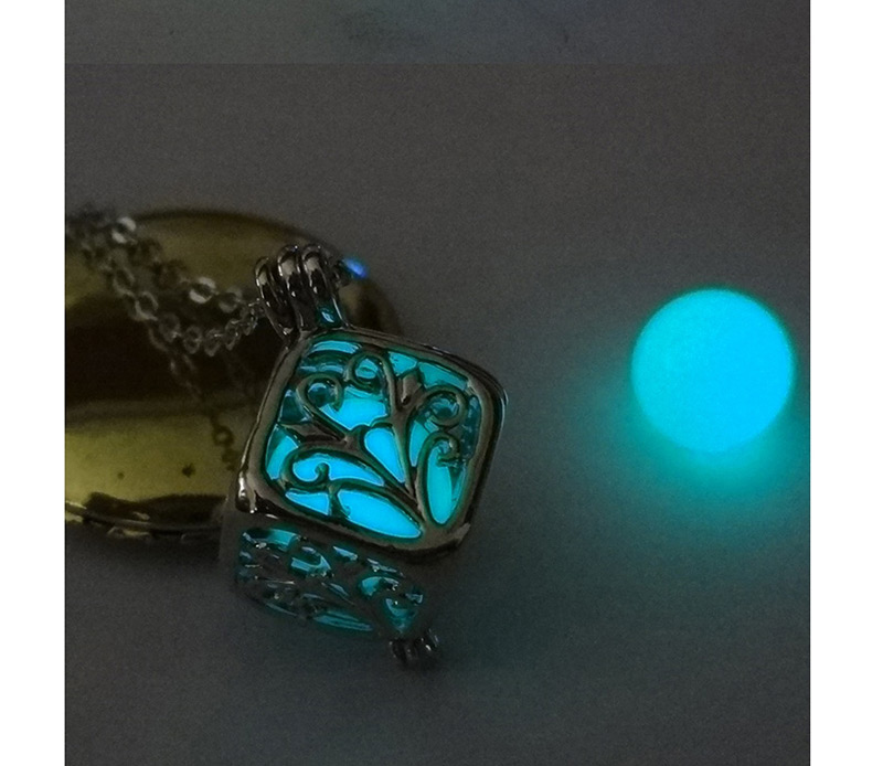 Fashion White K+ Light Blue Luminous Hollow Square Life Tree Luminous Pearl Phase Box Necklace,Pendants