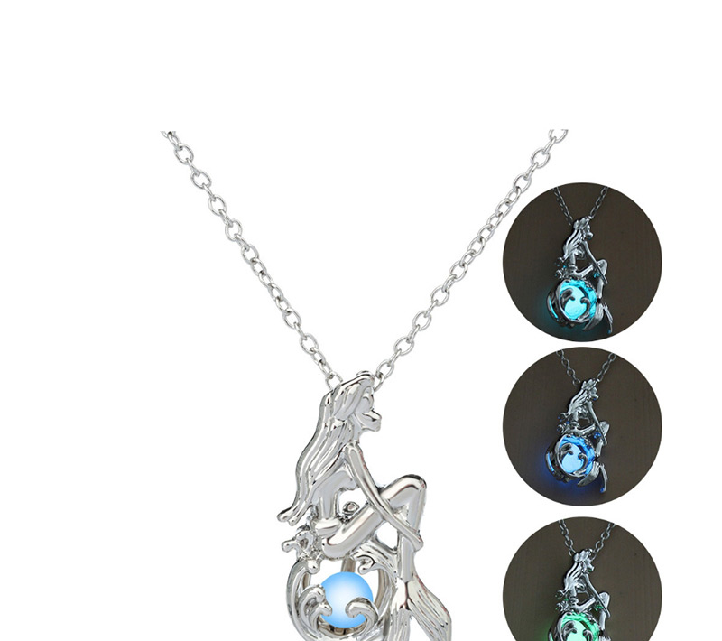 Fashion Sky Blue Openable Mermaid Luminous Necklace,Pendants