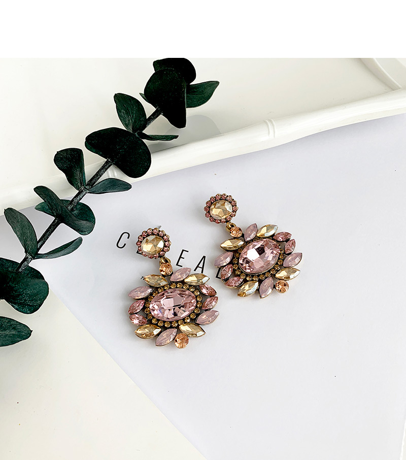 Fashion Pink Alloy Diamond Oval Shape Earrings,Stud Earrings