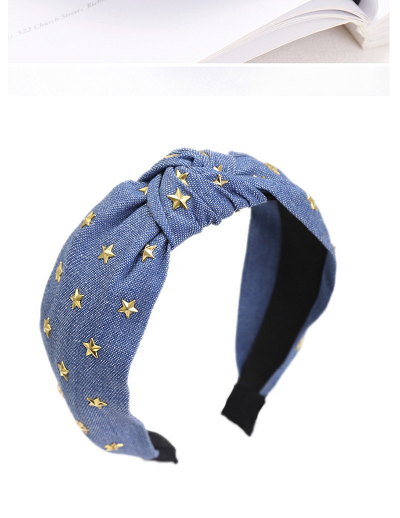 Fashion Dark Blue Tie Dyed Hot Diamond Star Headband Denim Hot Drilling Star Headband,Head Band
