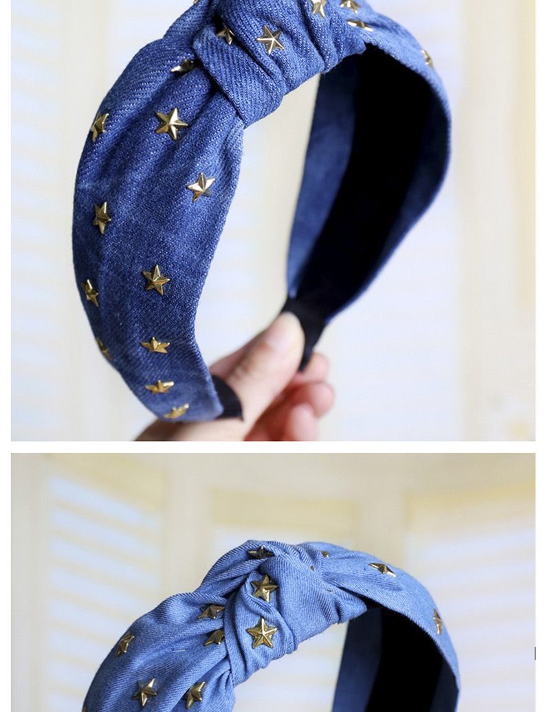 Fashion Dark Blue Tie Dyed Hot Diamond Star Headband Denim Hot Drilling Star Headband,Head Band