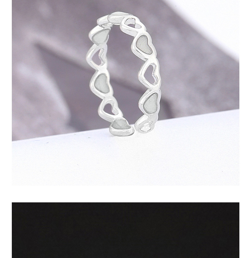 Fashion Silver + Blue Green Hollow Love Light Adjustable Ring,Fashion Rings
