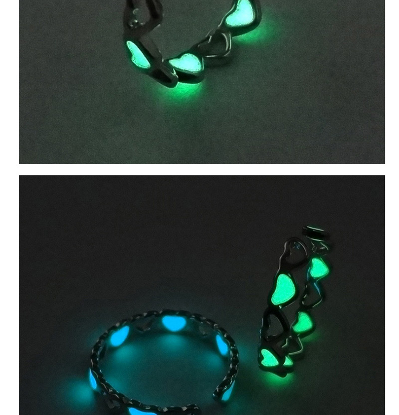 Fashion Silver + Blue Green Hollow Love Light Adjustable Ring,Fashion Rings