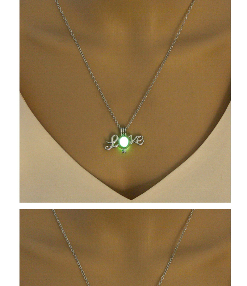 Fashion Yellow Green Open Love Glow Necklace,Pendants