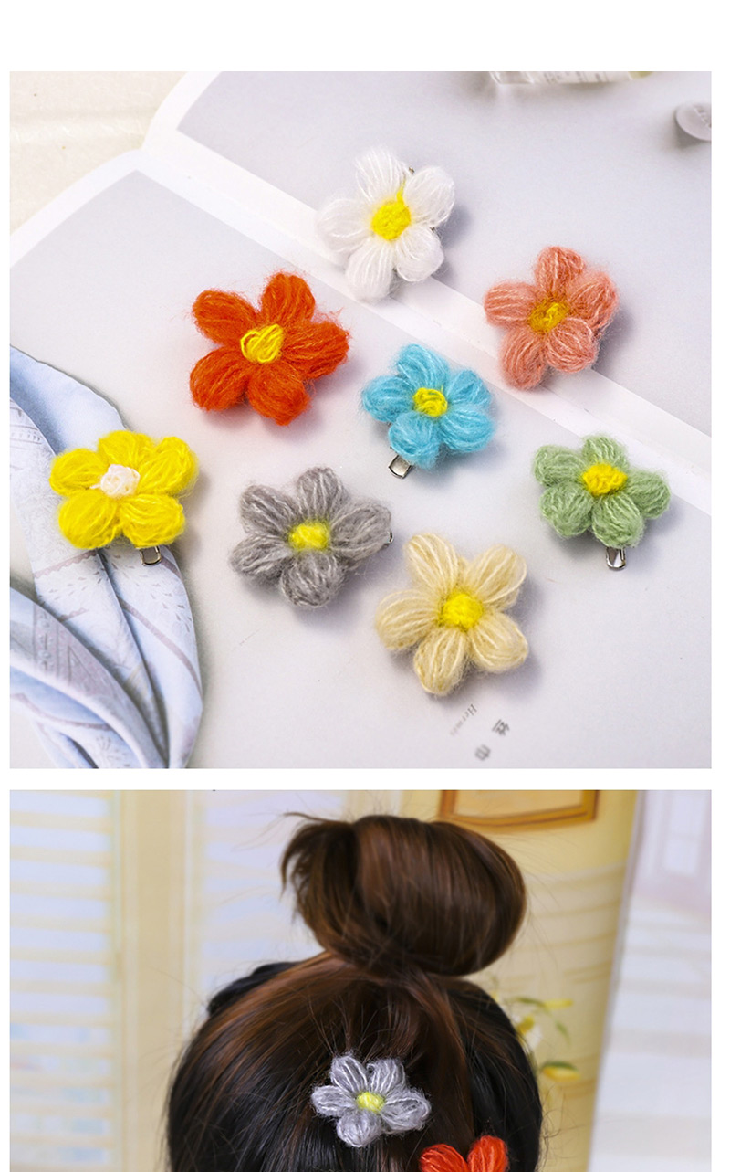 Fashion Orange-red Wool Flower Hair Clip Wool Flower Hairpin Candy Color Duckbill Clip,Hairpins