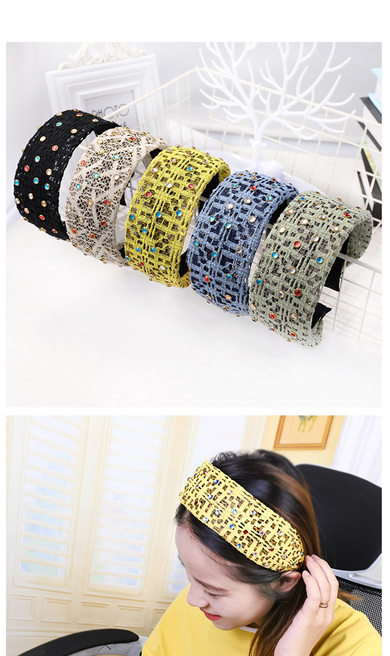 Fashion Yellow Lace Color Diamond Headband Lace Gauze Fabric Headband With Color Diamond Wide-brimmed Headband,Head Band