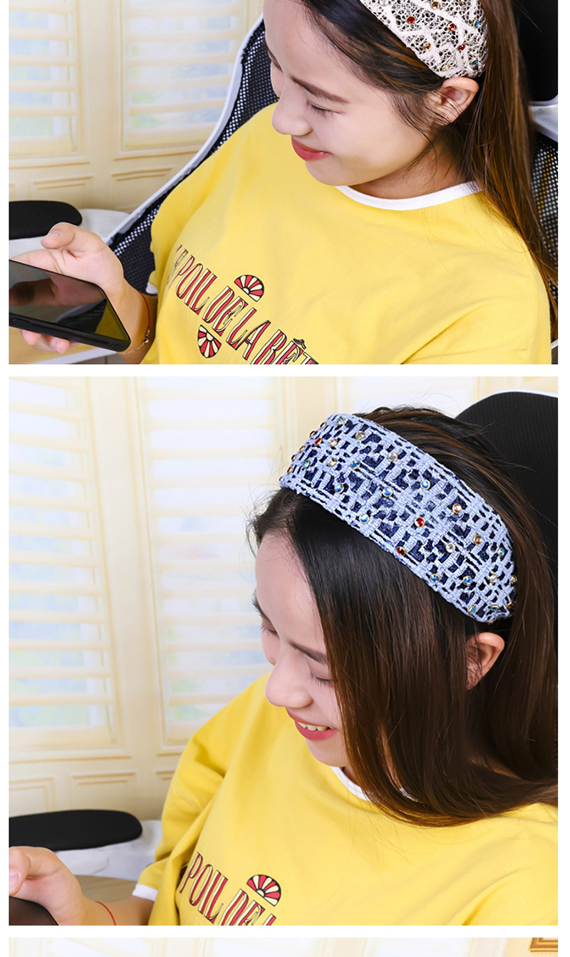 Fashion Blue Lace Color Diamond Headband Lace Gauze Fabric Headband With Color Diamond Wide-brimmed Headband,Head Band