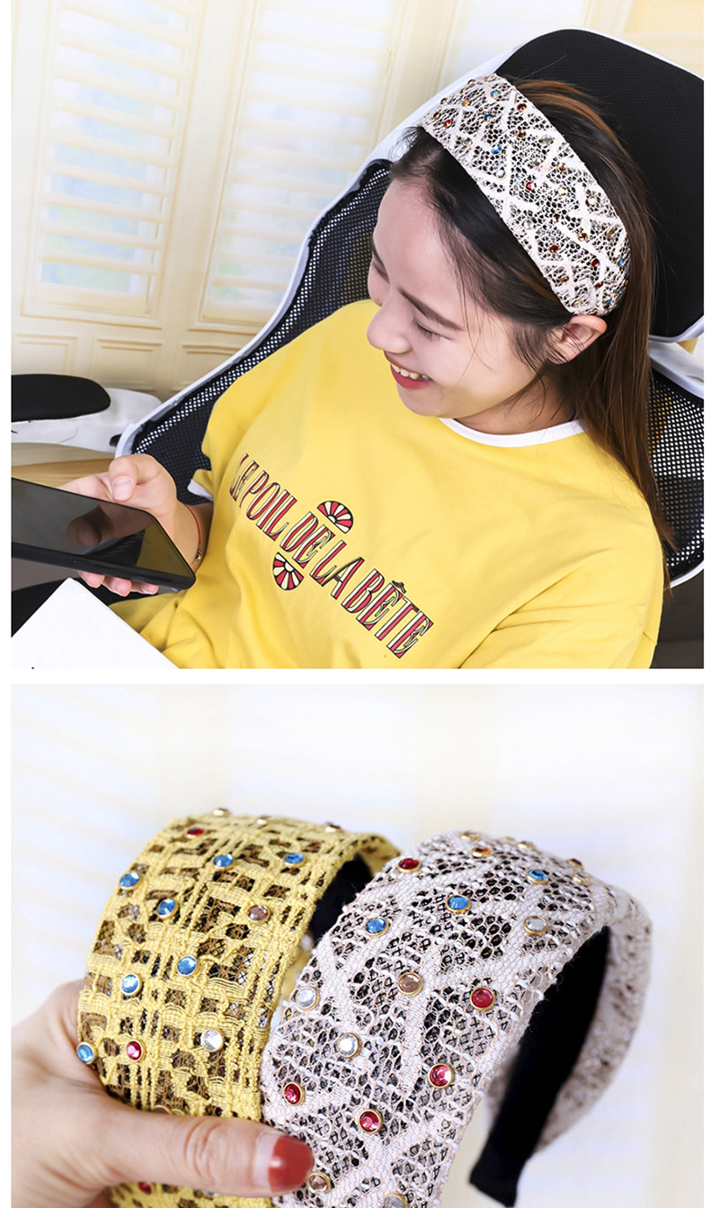Fashion Beige Lace Color Diamond Headband Lace Gauze Fabric Headband With Color Diamond Wide-brimmed Headband,Head Band
