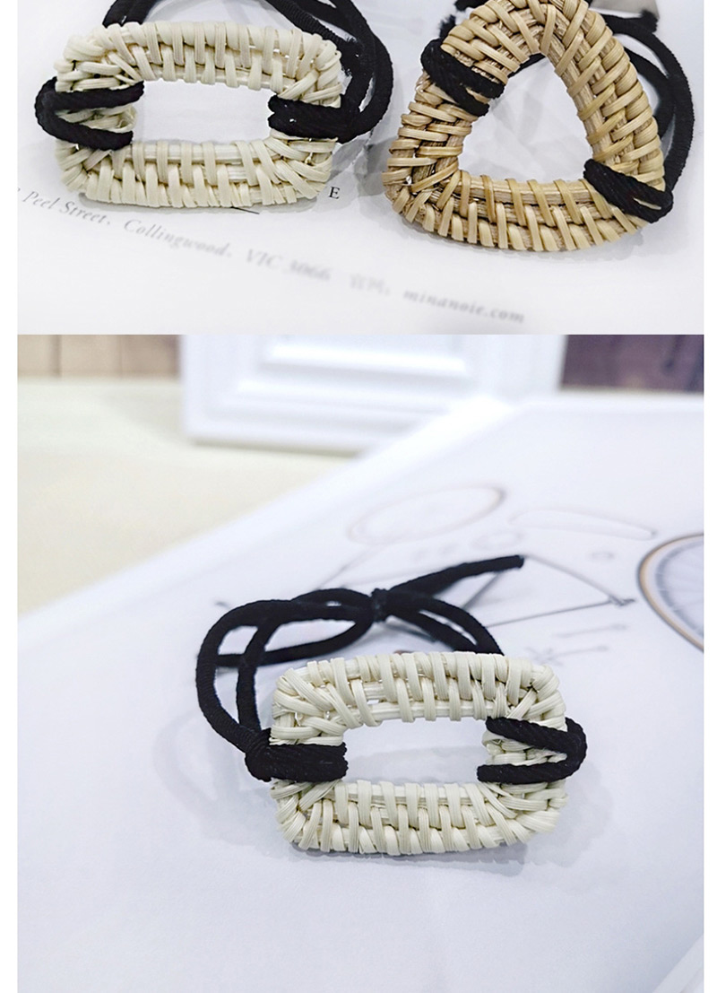 Fashion White Rectangular Hand-woven Hair Ring Braided Retro Geometric Pole Ponytail Bandage,Hair Ring