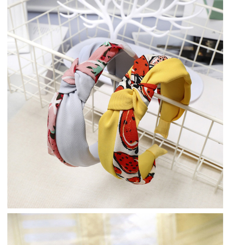 Fashion Gray Fruit Print Color Matching Knotted Headband Strawberry Fruit Print Headband,Head Band