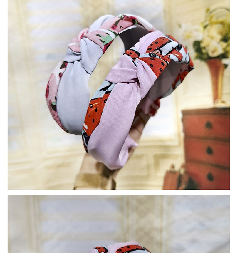 Fashion Pink Fruit Print Color Matching Knotted Headband Strawberry Fruit Print Headband,Head Band