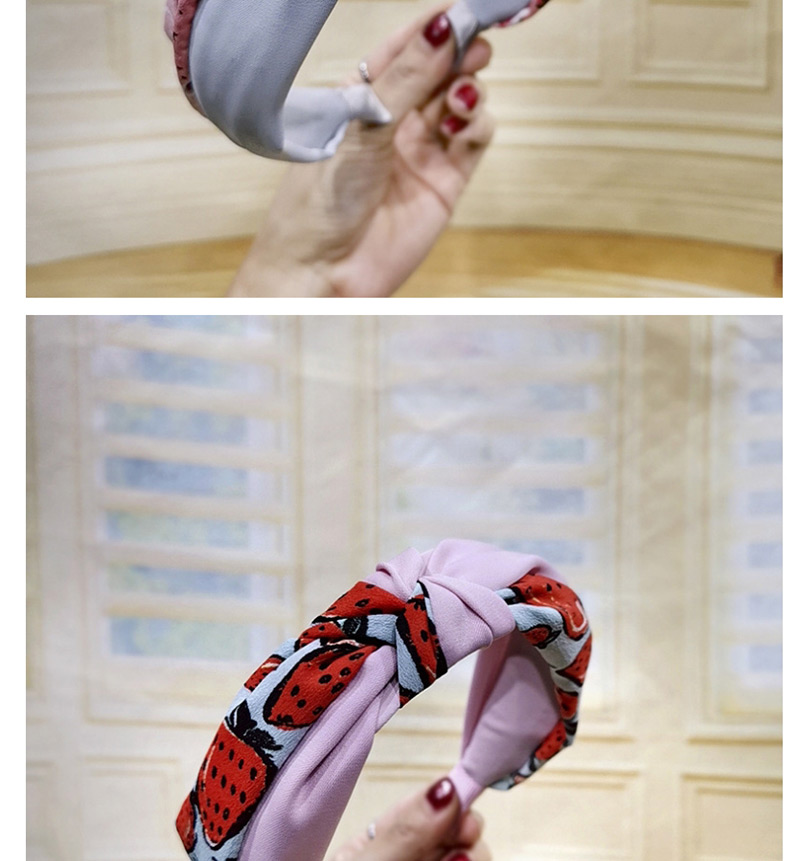 Fashion Pink Fruit Print Color Matching Knotted Headband Strawberry Fruit Print Headband,Head Band