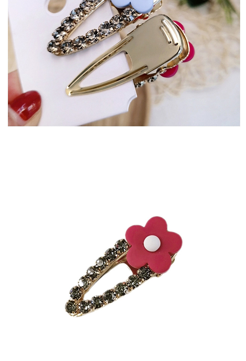 Fashion Pink Plum + Rhinestone Drop Shape 6cm Duckbill Clip Soft Pottery Flower Plum Blossom Duckbill Clip,Hairpins