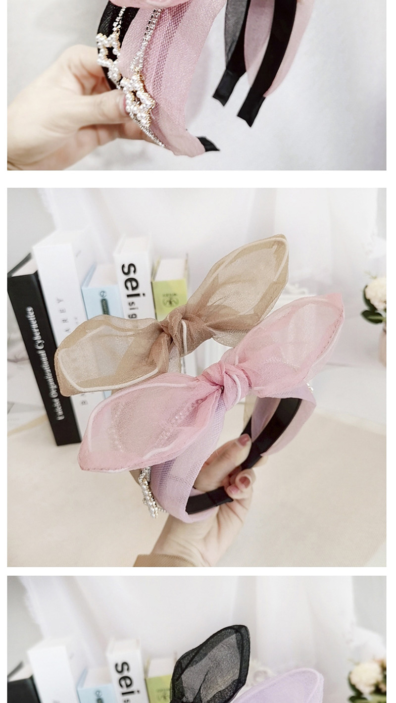 Fashion Pink Mesh With Diamonds Rabbit Ears Headband Lace Silk Gauze With Diamond Pearl Bow Rabbit Ears Headband,Head Band