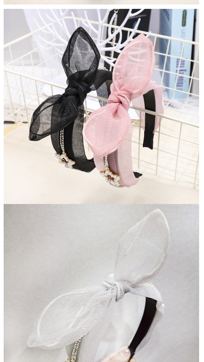 Fashion Pink Mesh With Diamonds Rabbit Ears Headband Lace Silk Gauze With Diamond Pearl Bow Rabbit Ears Headband,Head Band