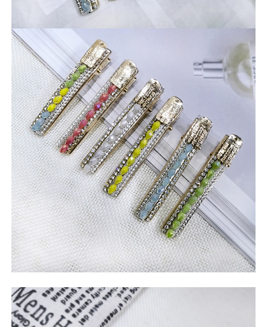 Fashion Green Yellow Orchid Color Matching Rhinestone Rice Beads Chain Duckbill Clip Rhinestone Rice Bead Chain Hairpin Liu Seaside Clip,Hairpins