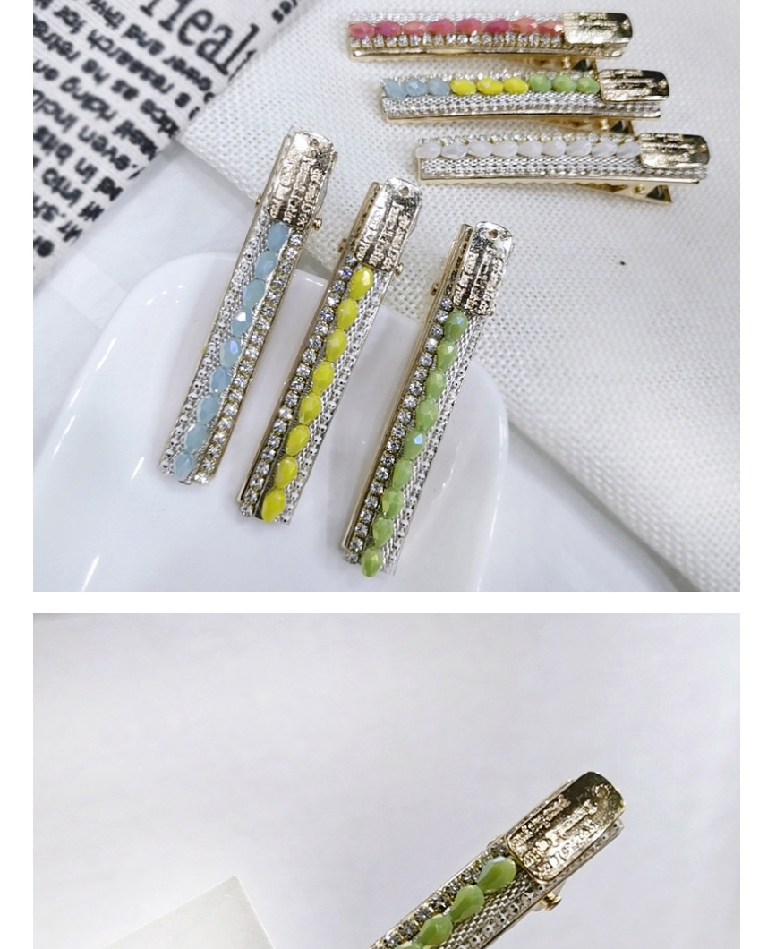 Fashion Green Yellow Orchid Color Matching Rhinestone Rice Beads Chain Duckbill Clip Rhinestone Rice Bead Chain Hairpin Liu Seaside Clip,Hairpins