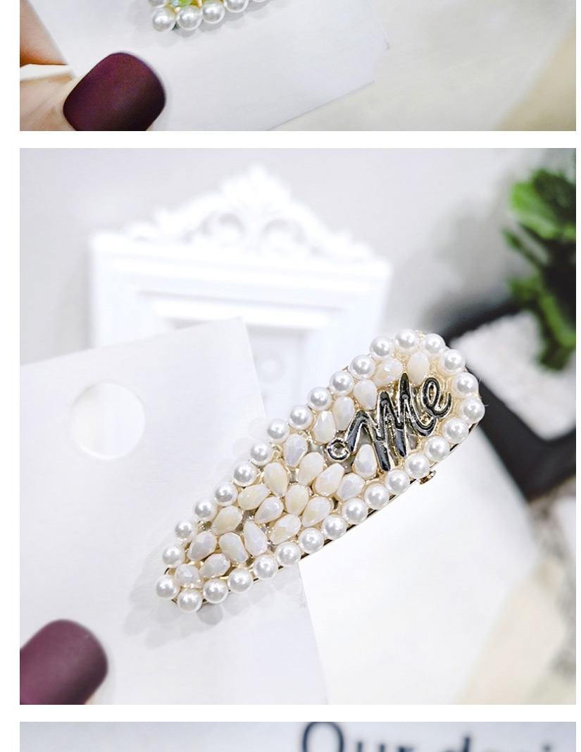 Fashion White Rhinestone Pearl Drop-shaped Duckbill Clip Full Diamond Pearl Hair Duckbill Clip,Hairpins