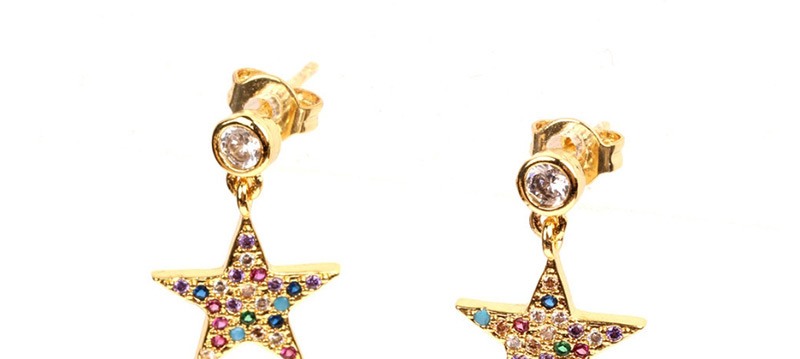 Fashion Gold Color Pentagram Micro-inlaid Colored Zircon Earrings,Earrings