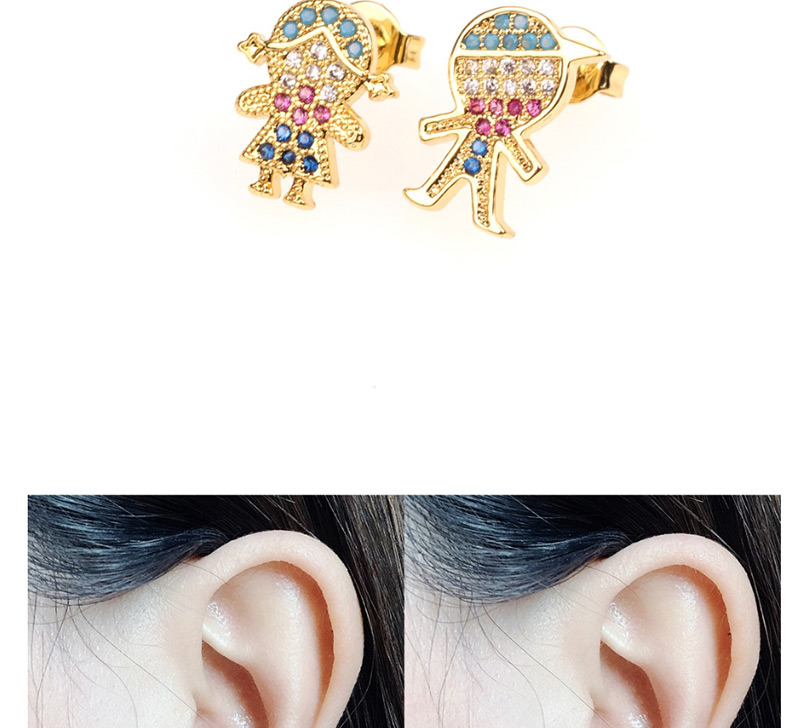 Fashion Girl Gold Asymmetrical Boy Girl Micro Zircon Earrings,Earrings
