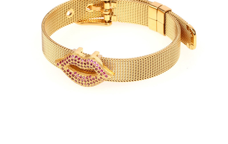 Fashion Gold Copper Plated Micro-inlaid Lips Stainless Steel Mesh Strap Bracelet,Bracelets