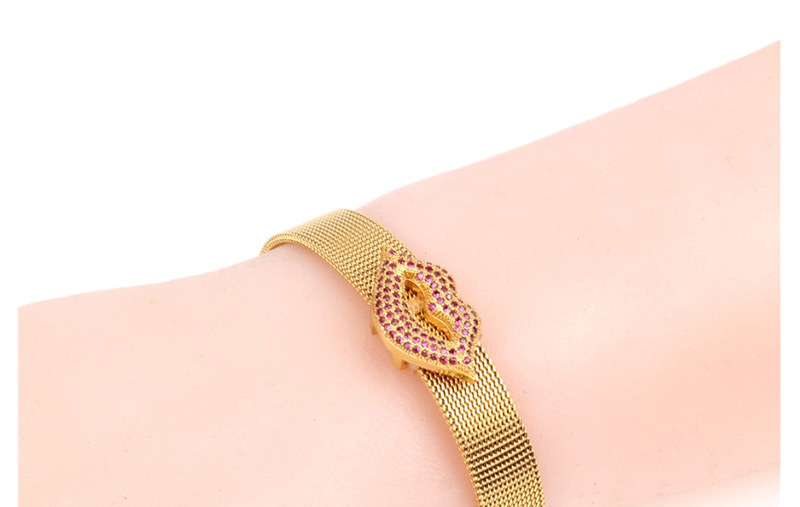 Fashion Gold Copper Plated Micro-inlaid Lips Stainless Steel Mesh Strap Bracelet,Bracelets