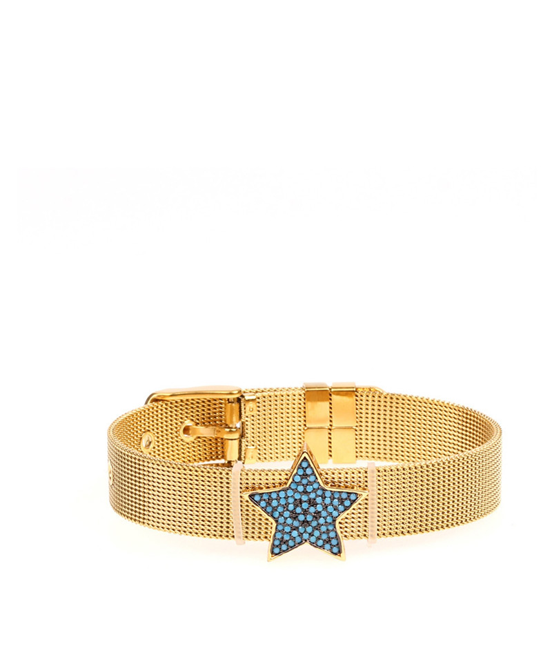 Fashion Blue Micro-inlaid Diamond Five-pointed Star Stainless Steel Mesh Strap Bracelet,Bracelets