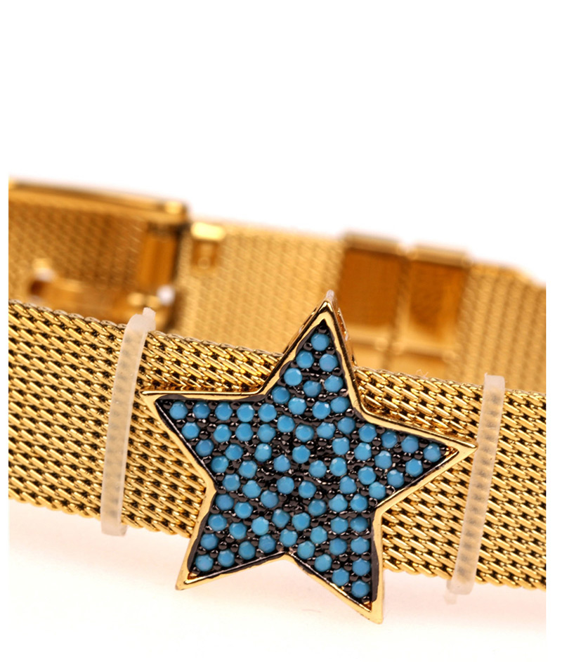 Fashion Rose Red Micro-inlaid Diamond Five-pointed Star Stainless Steel Mesh Strap Bracelet,Bracelets