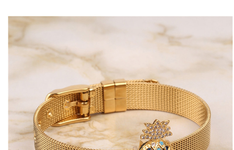 Fashion Gold Diamond-encrusted Pineapple Stainless Steel Mesh Strap Bracelet,Bracelets