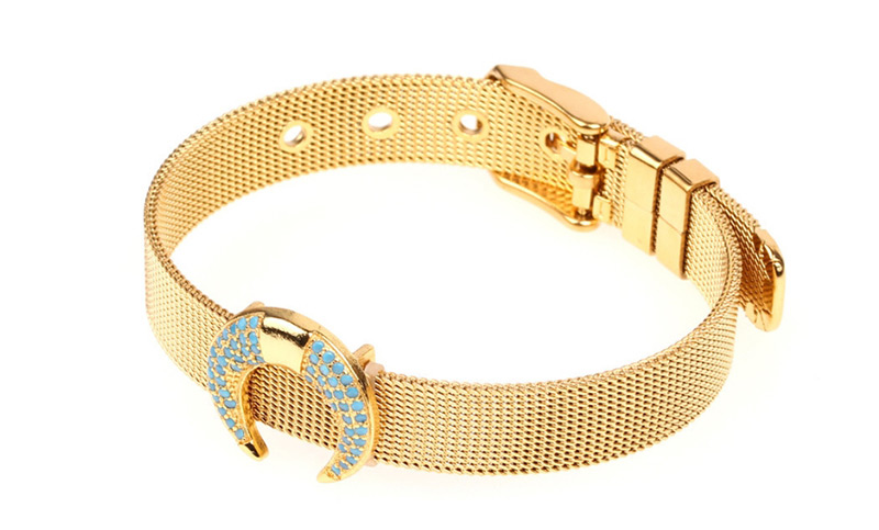Fashion Gold Stainless Steel Mesh Strap Horns Buds Inlaid Zircon Bracelet,Bracelets