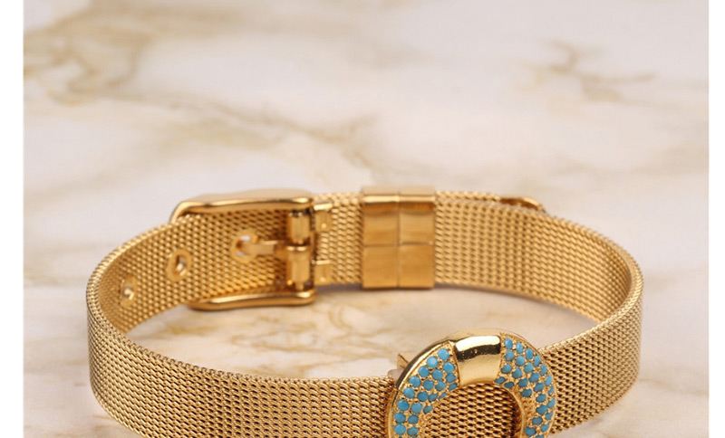 Fashion Gold Stainless Steel Mesh Strap Horns Buds Inlaid Zircon Bracelet,Bracelets