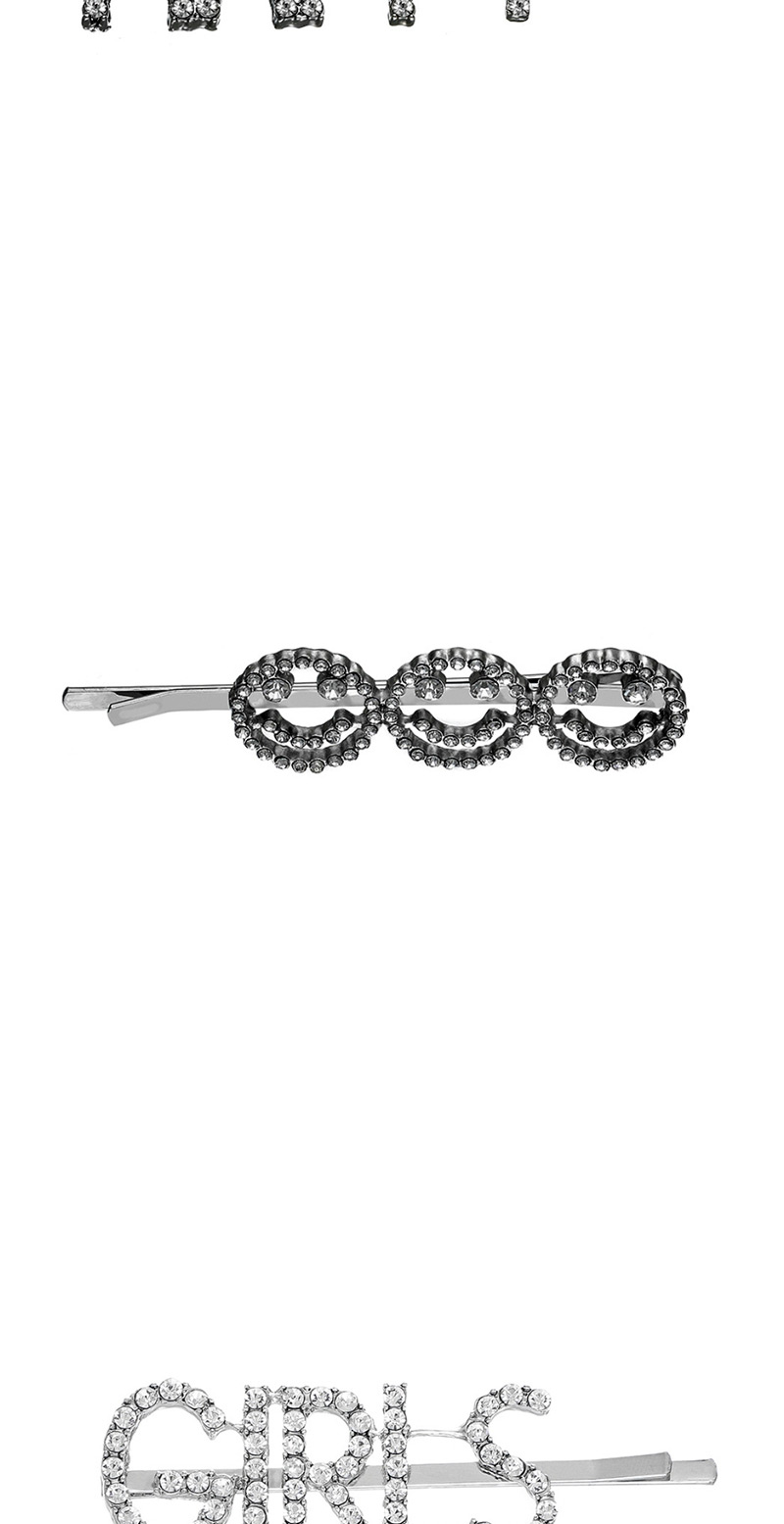 Fashion Smiley Silver Alloy Diamond Letter Hairpin,Hairpins