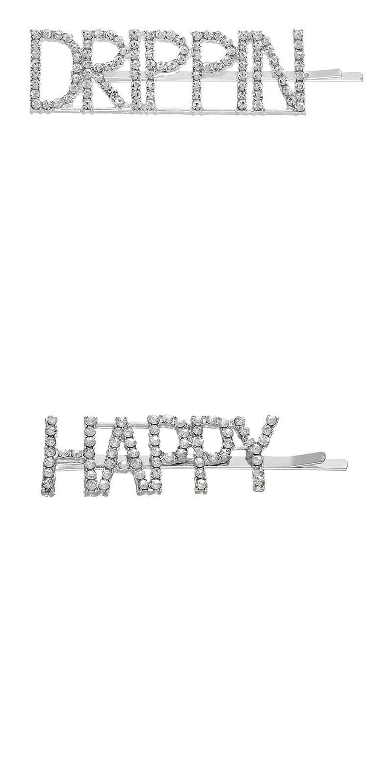 Fashion Happy Silver Alloy Diamond Letter Hairpin,Hairpins