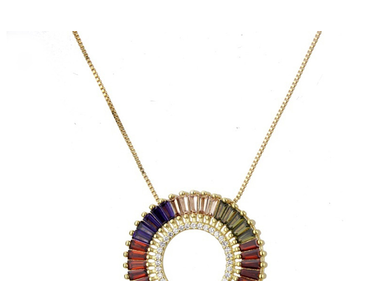 Fashion Gold Round Hollow Inlaid Colored Zircon Copper Plated Gold Necklace,Necklaces