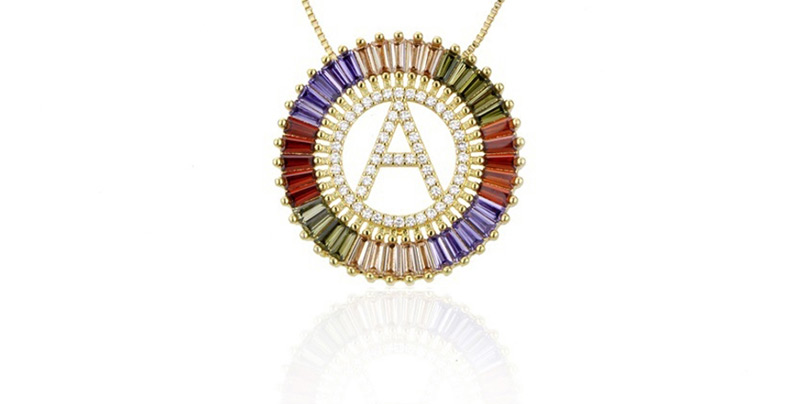 Fashion D Gold Colorful English Alphabet Gold-plated Round Zircon Necklace,Necklaces