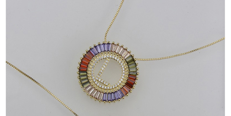 Fashion T Golden Colorful English Alphabet Gold-plated Round Zircon Necklace,Necklaces
