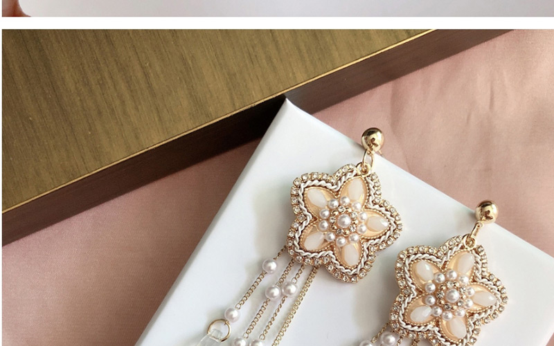 Fashion Gold Gem Flower Bright Diamond Crystal Pearl Tassel Stud Earrings,Drop Earrings