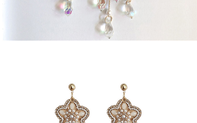 Fashion Gold Gem Flower Bright Diamond Crystal Pearl Tassel Stud Earrings,Drop Earrings